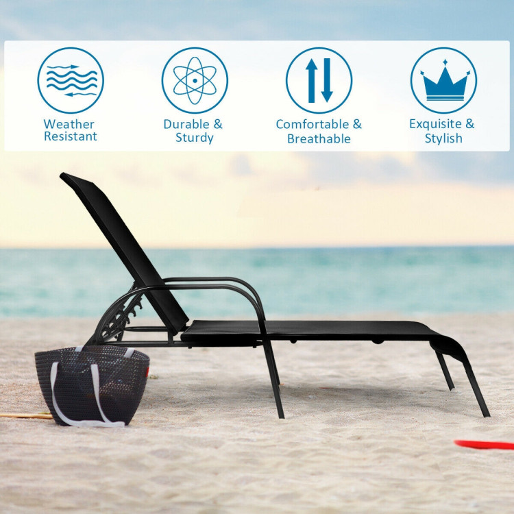 2 Pieces Outdoor Patio Lounge Chair Chaise Fabric with Adjustable