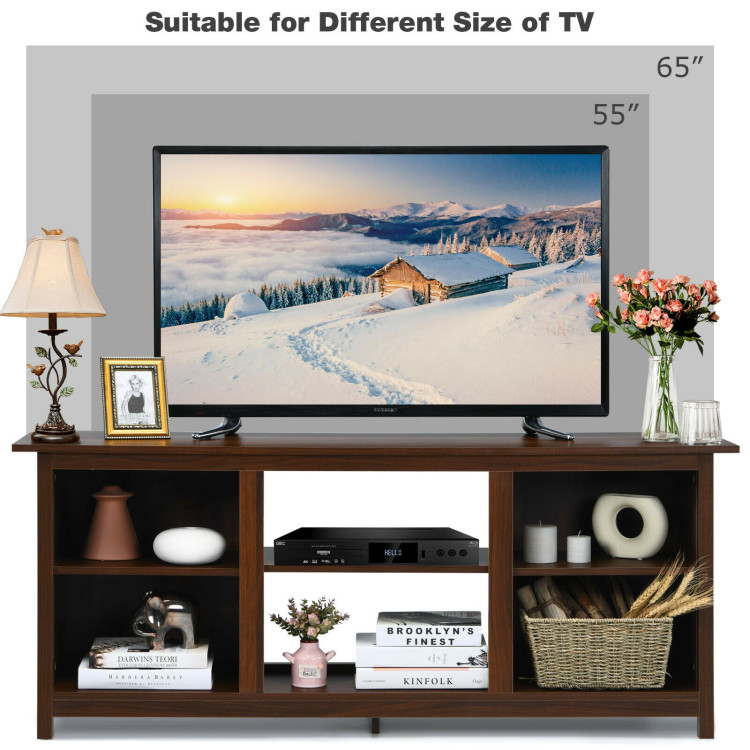2 Tier Farmhouse Universal TV Stand for TV's up to 65 Inch Flat Screen-BrownCostway Gallery View 7 of 13