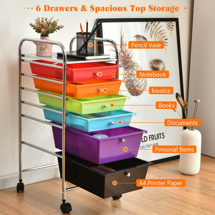 6 Drawers Rolling Storage Cart Organizer-MulticolorCostway Gallery View 12 of 13