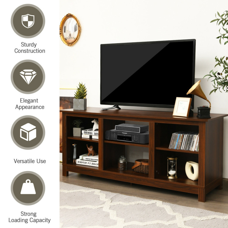 2-Tier 58 Inch TV Stand Entertainment Media Console Center-WalnutCostway Gallery View 3 of 13