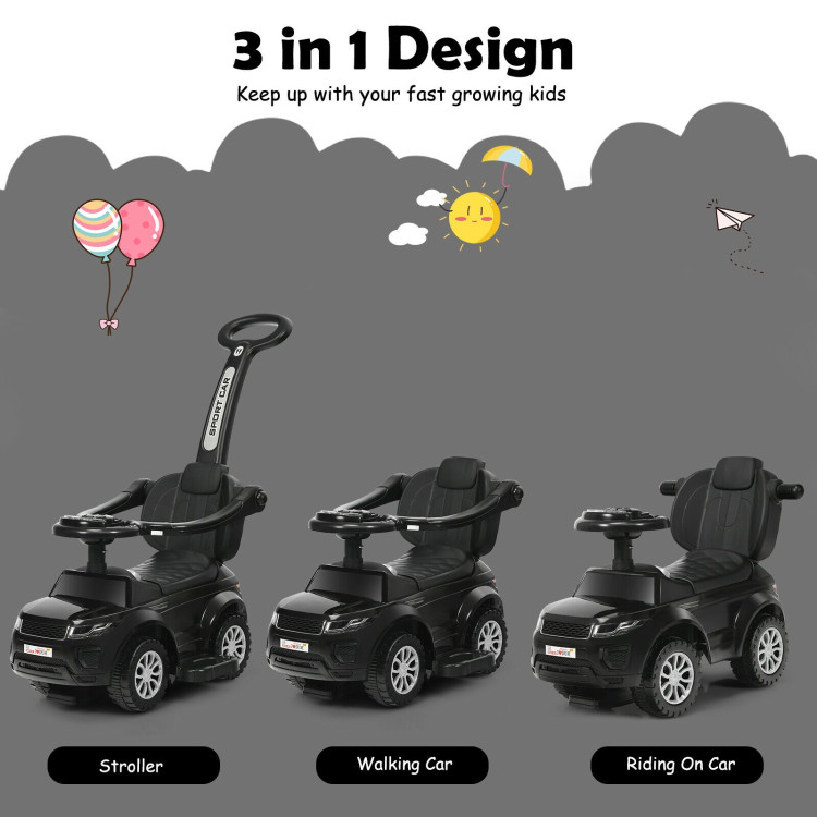 Honey Joy 3 in 1 Ride on Push Car Toddler Stroller Sliding Car with Music-BlackCostway Gallery View 5 of 12