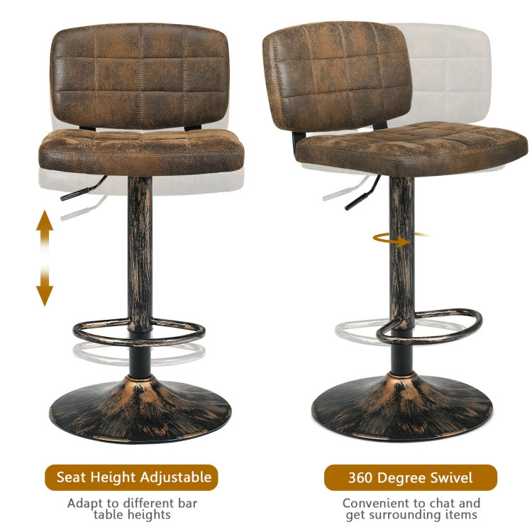 Set of 2 Vintage Bar Stools with Adjustable Height and FootrestCostway Gallery View 3 of 12