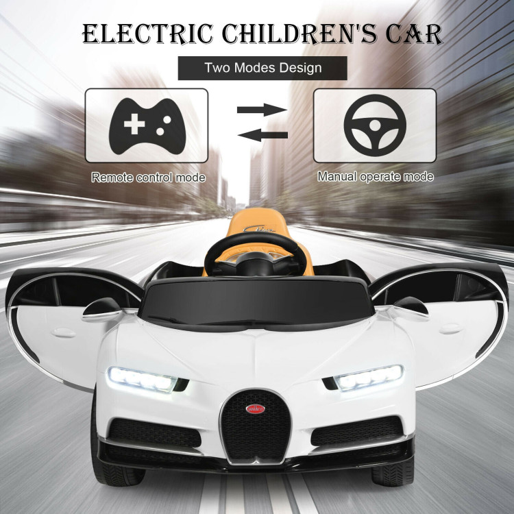 12V Licensed Bugatti Chiron Kids Ride on Car with Storage Box and MP3-WhiteCostway Gallery View 2 of 8