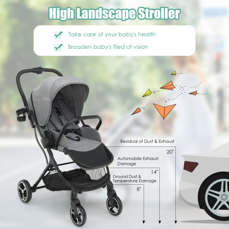 High Landscape Foldable Baby Stroller with Reversible Reclining Seat-GrayCostway Gallery View 7 of 12
