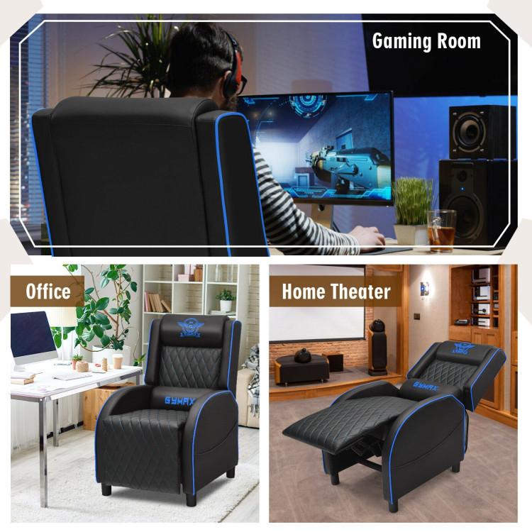 Massage Gaming Recliner Chair with Headrest and Adjustable Backrest for Home Theater-BlueCostway Gallery View 2 of 12