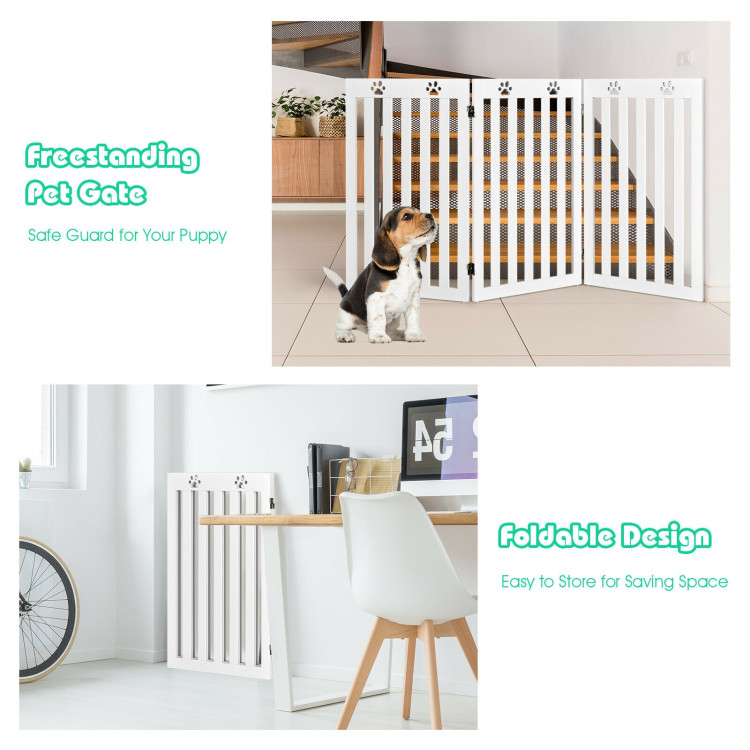36 Inch Folding Wooden Freestanding Pet Gate Dog Gate with 360° Flexible Hinge-WhiteCostway Gallery View 15 of 15