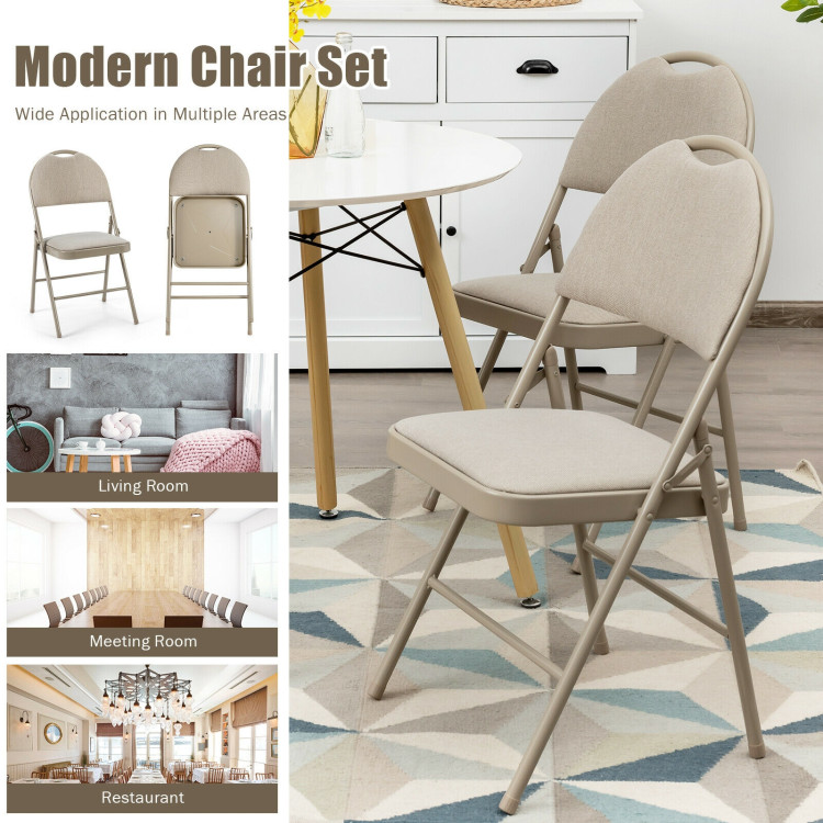 6 Pack Folding Chairs Portable Padded Office Kitchen Dining Chairs-BeigeCostway Gallery View 2 of 12