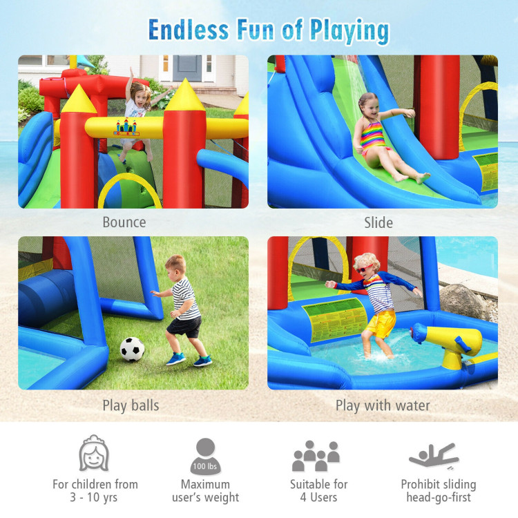 Inflatable Bouncer Bounce House with Water Slide Splash Pool without BlowerCostway Gallery View 3 of 12