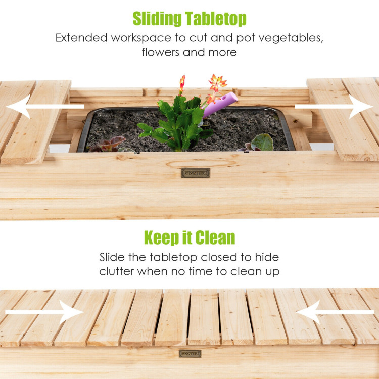 Garden Potting Bench Workstation Table with Sliding Tabletop Sink ShelvesCostway Gallery View 10 of 12