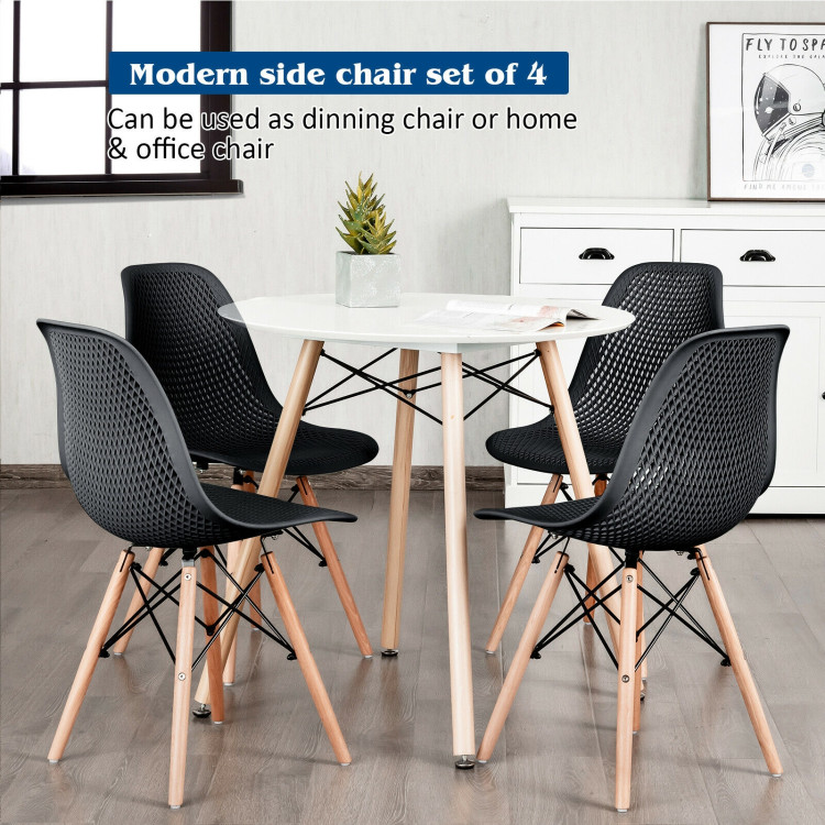4 Pieces Modern Plastic Hollow Chair Set with Wood Leg-BlackCostway Gallery View 2 of 12