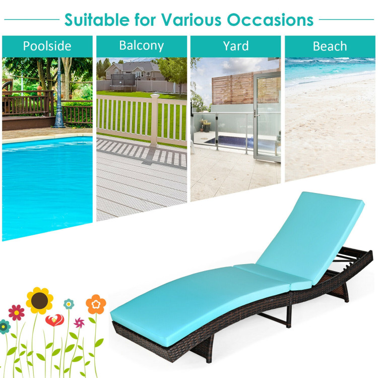 Patio Folding Adjustable Rattan Chaise Lounge Chair with Cushion-TurquoiseCostway Gallery View 2 of 12