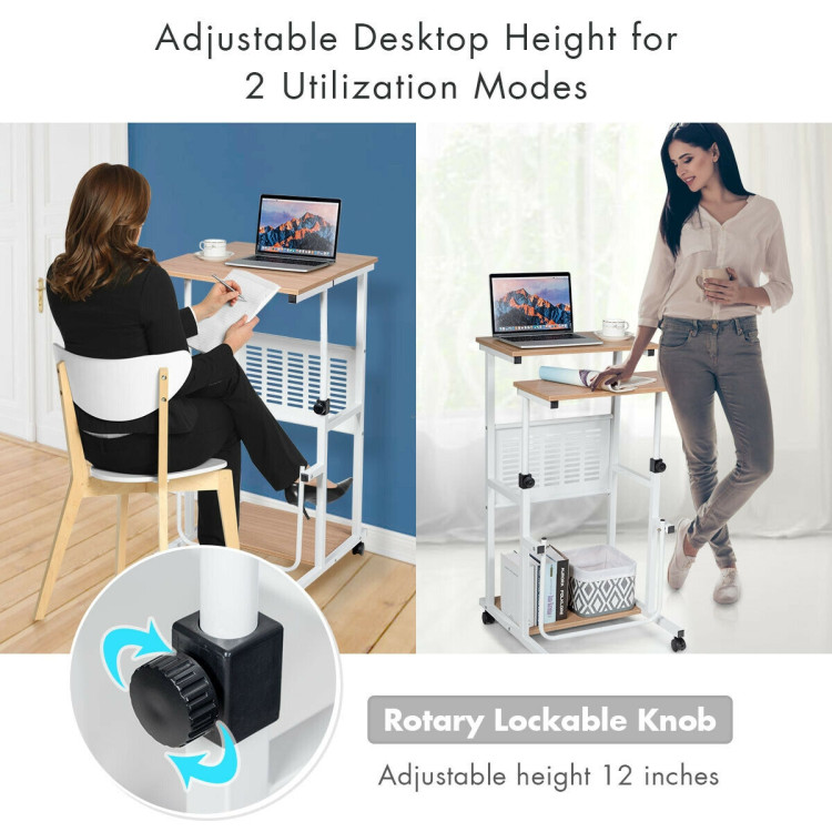 Height Adjustable Mobile Computer Stand-Up Desk with 2 ModesCostway Gallery View 11 of 11