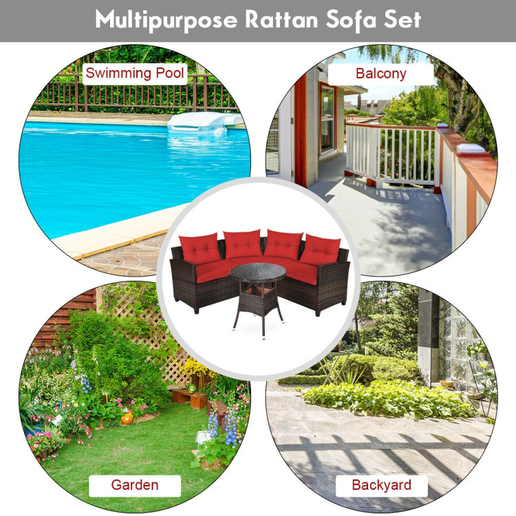 4 Pieces Outdoor Cushioned Rattan Furniture Set-RedCostway Gallery View 2 of 12