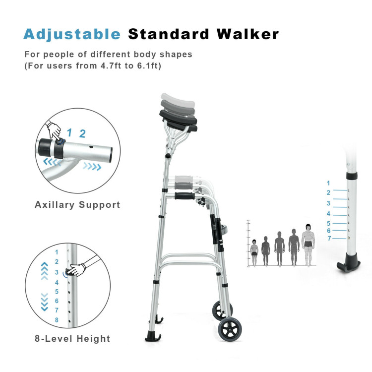 Foldable Rehabilitation Auxiliary Walker with 5 Inch WheelsCostway Gallery View 5 of 11