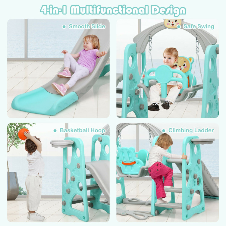 3 in 1 Toddler Climber and Swing Set Slide Playset-GreenCostway Gallery View 5 of 13