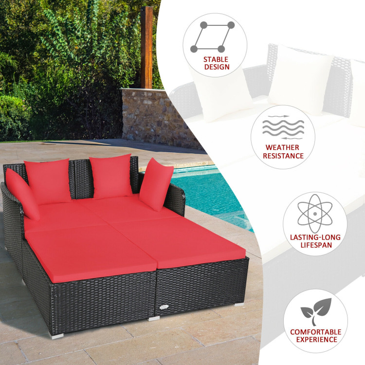 Outdoor Patio Rattan Daybed Thick Pillows Cushioned Sofa Furniture-RedCostway Gallery View 8 of 12
