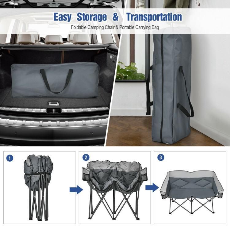 Folding Camping Chair with Bags and Padded Backrest-GrayCostway Gallery View 11 of 11
