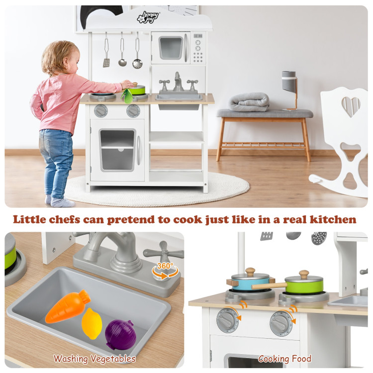 Wooden Pretend Play Kitchen Set for Kids with Accessories and SinkCostway Gallery View 10 of 12