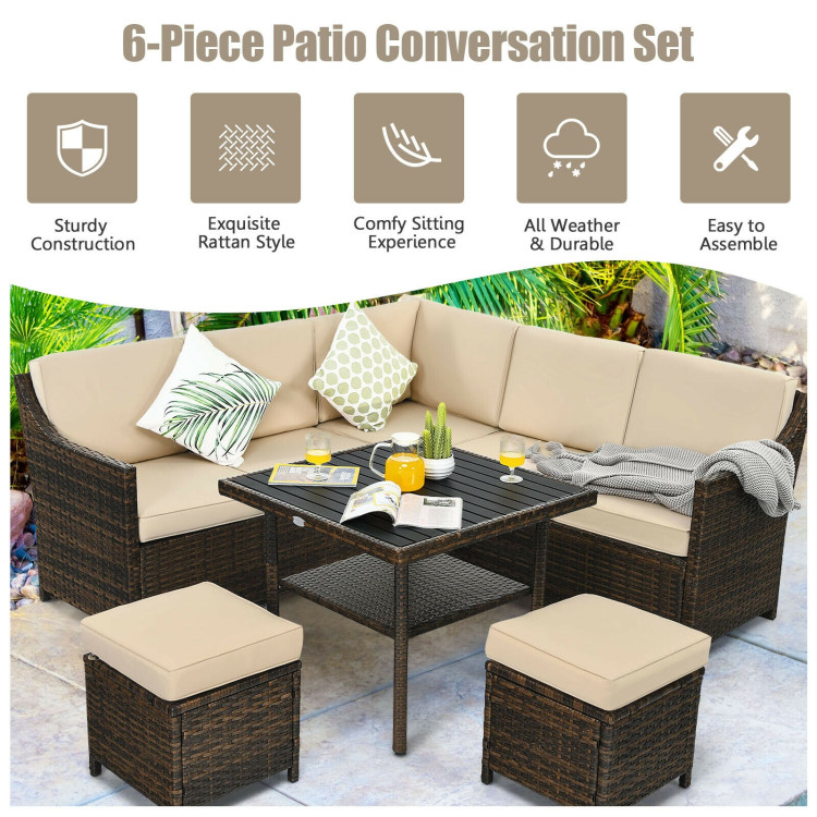6 Pieces Patio Rattan Dining Sofa Funiture SetCostway Gallery View 3 of 12