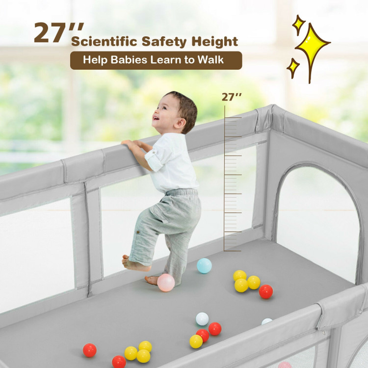 Extra-Large Safety Baby Fence with 50 Ocean Balls-GrayCostway Gallery View 9 of 13