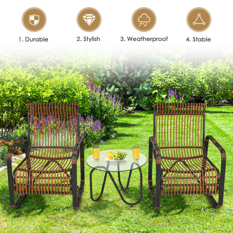 3 Pieces Patio Rattan Furniture Set with 2 Single Wicker Chairs and Glass Side TableCostway Gallery View 3 of 10