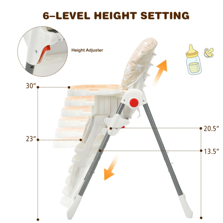 Folding Baby High Dining Chair with 6-Level Height Adjustment-BeigeCostway Gallery View 9 of 12