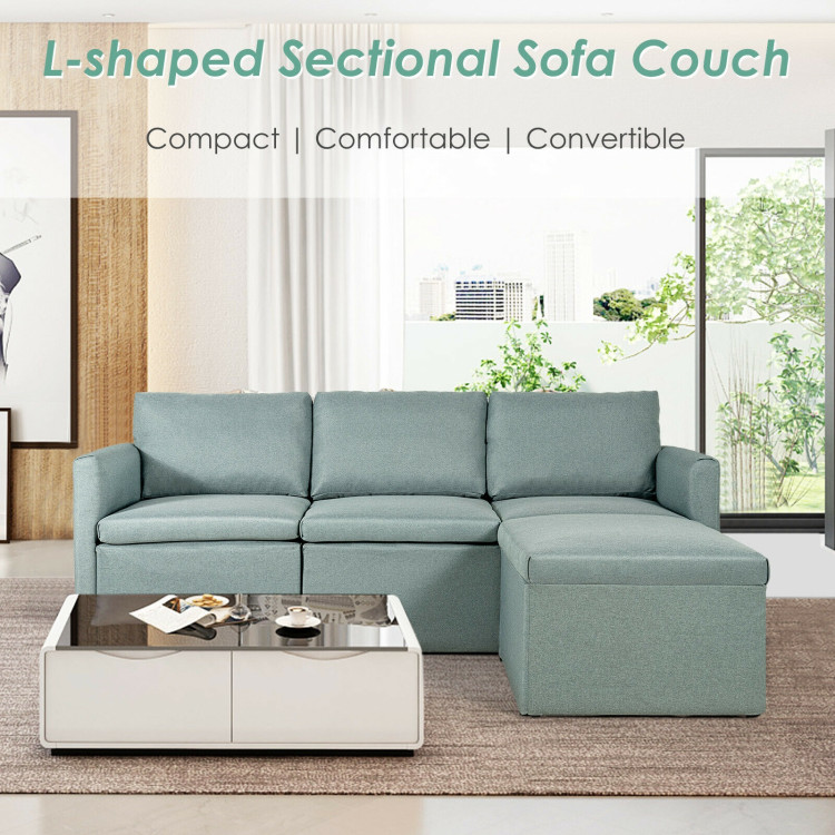 Convertible L-Shaped Sectional Sofa Couch with Reversible Chaise-GreenCostway Gallery View 10 of 12