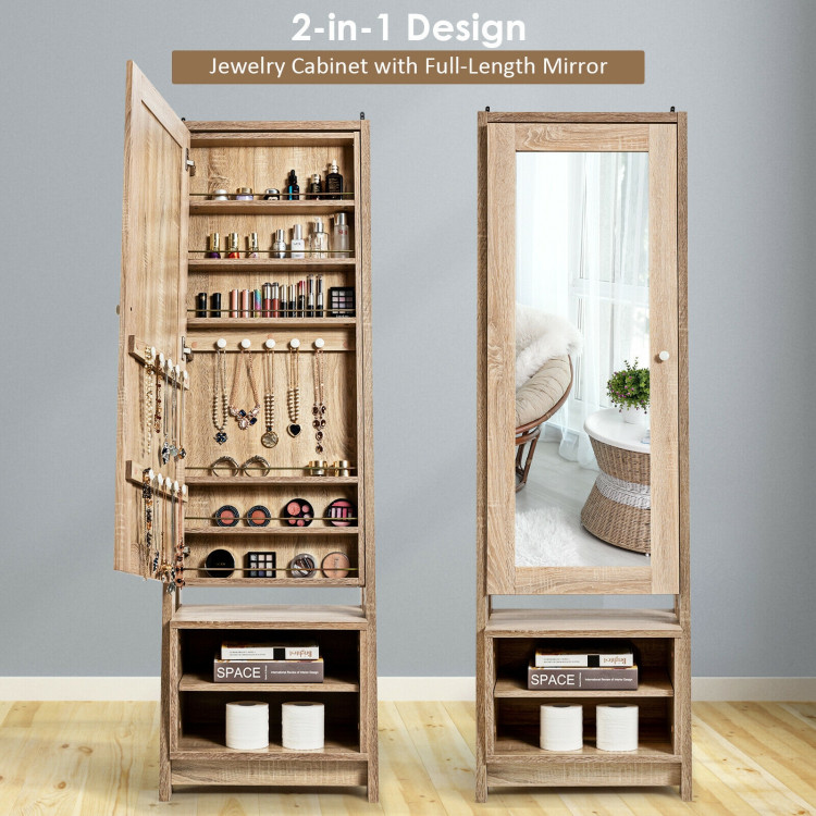  2-in-1 Wooden Cosmetics Storage Cabinet with Full-Length Mirror and Bottom RackCostway Gallery View 9 of 12