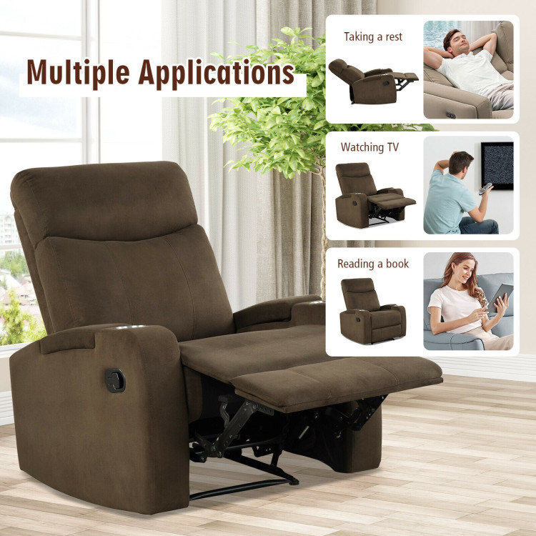 Recliner Chair Single Sofa Lounger with Arm Storage and Cup Holder for Living Room-CoffeeCostway Gallery View 3 of 12