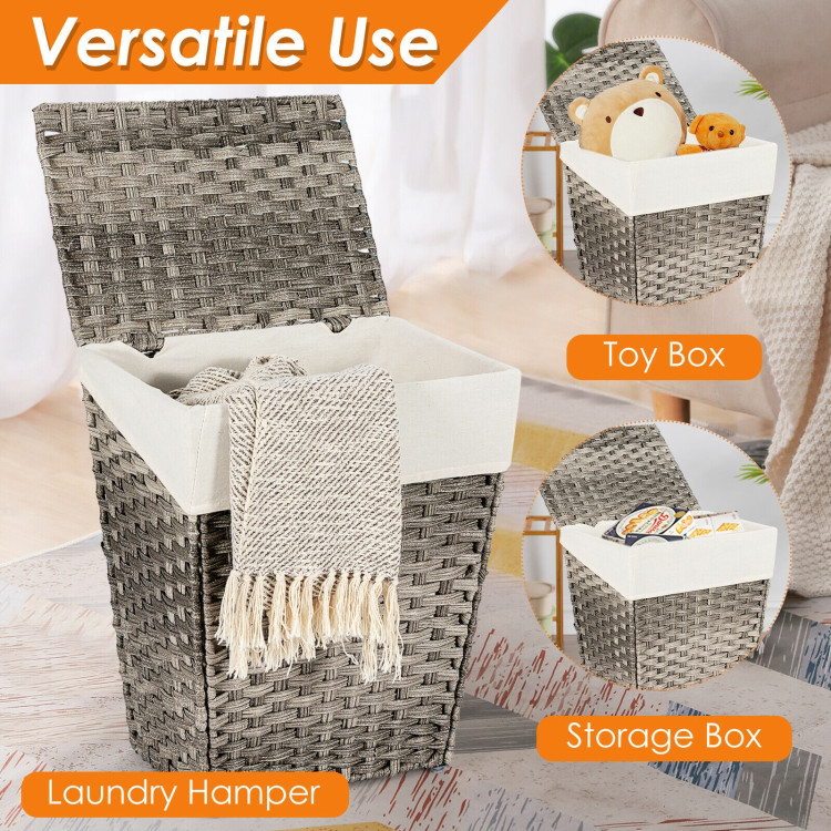 Foldable Handwoven Laundry Hamper with Removable Liner-GrayCostway Gallery View 11 of 12