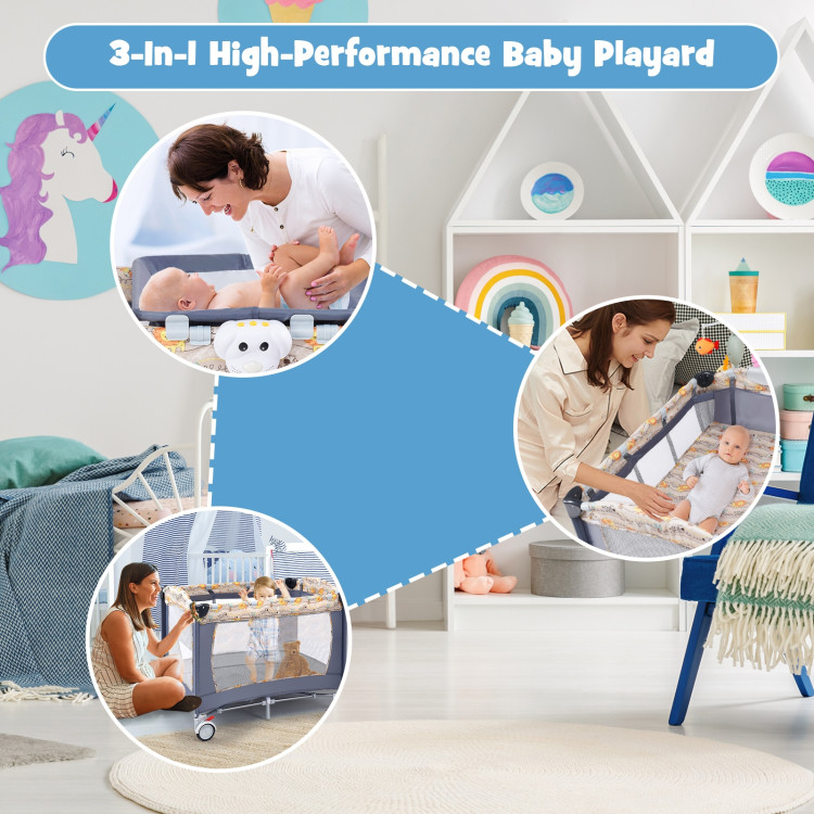 Foldable 2 Color Baby Crib Playpen Playard-GrayCostway Gallery View 3 of 11