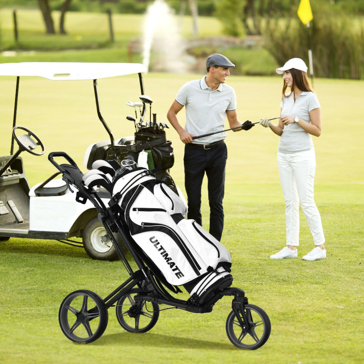 Folding Golf Push Cart with Scoreboard Adjustable Handle Swivel Wheel-GrayCostway Gallery View 7 of 12