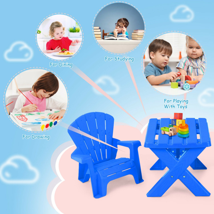 3-Piece Plastic Children Table Chair Set-BlueCostway Gallery View 5 of 12