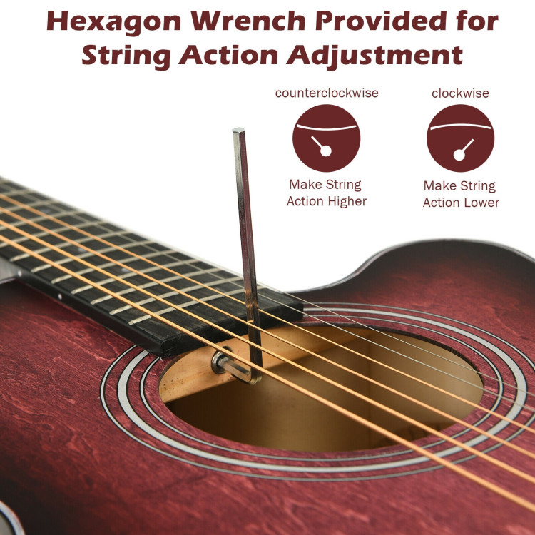40 Inch Full Size Cutaway Acoustic Guitar Starter Guitarra Bundle Kit-RedCostway Gallery View 5 of 12