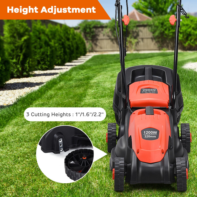 14 Electric Push Lawn Corded Mower with Grass Bag-Red
