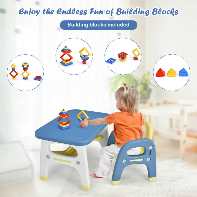 Kids Activity Table and Chair Set with Montessori Toys for Preschool and Kindergarten-BlueCostway Gallery View 6 of 12