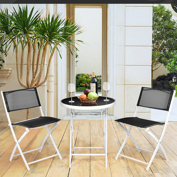 3 Pieces Patio Folding Bistro Set for Balcony or Outdoor Space-BlackCostway Gallery View 7 of 15