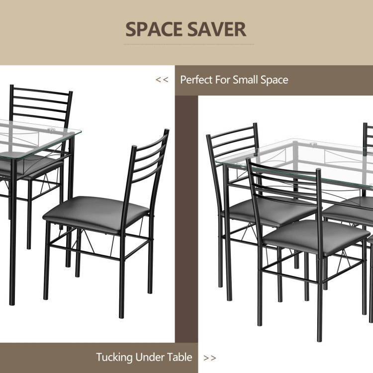 5 Pieces Dining Set with Tempered Glass Top Table and 4 Upholstered ChairsCostway Gallery View 5 of 14