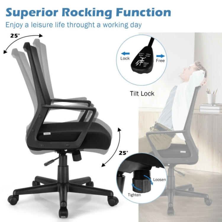 Height Adjustable Mid Back Task Chair Mesh Office Chair with Lumbar SupportCostway Gallery View 12 of 12