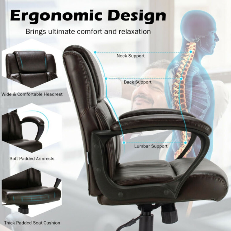  Adjustable Leather Executive Office Chair Computer Desk Chair with ArmrestCostway Gallery View 10 of 12