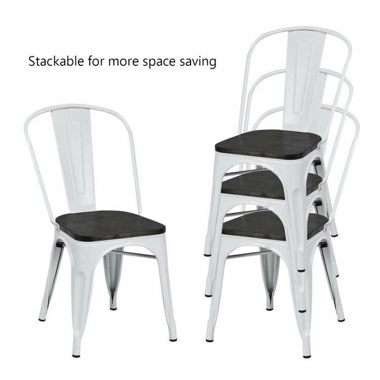4 Pieces Tolix Style Metal Dining Chairs with Stackable Wood SeatCostway Gallery View 5 of 23