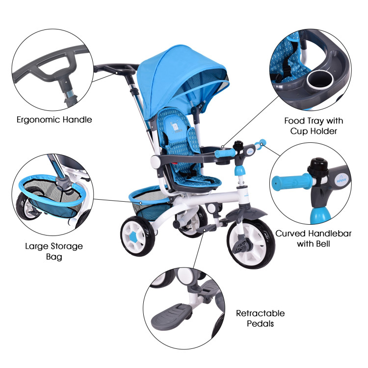 4-in-1 Detachable Baby Stroller Tricycle with Round Canopy -BlueCostway Gallery View 10 of 11
