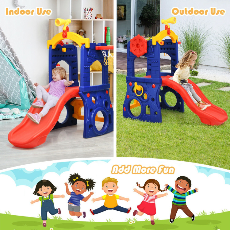 6-in-1 Freestanding Kids Slide with Basketball Hoop and Ring TossCostway Gallery View 3 of 12