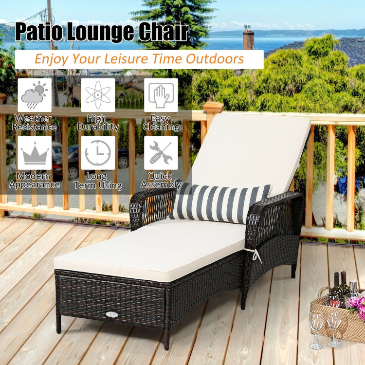 PE Rattan Chaise Lounge Chair Arm Chair Recliner Adjustable with PillowCostway Gallery View 2 of 11
