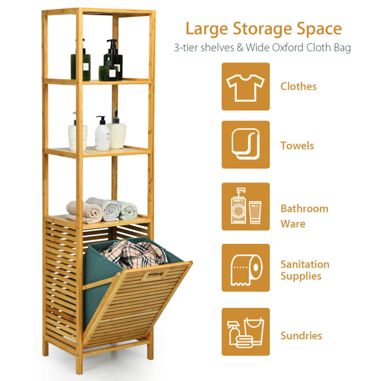Bamboo Tower Hamper Organizer with 3-Tier Storage Shelves-NaturalCostway Gallery View 5 of 11