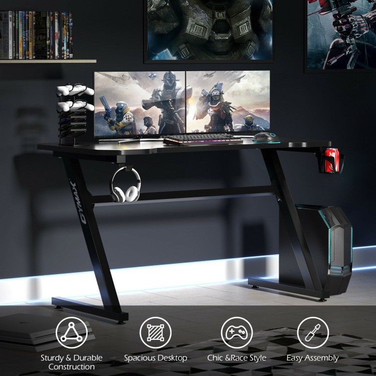 Gaming Desk Z-Shaped Computer Office Table with Gaming Handle RackCostway Gallery View 11 of 12