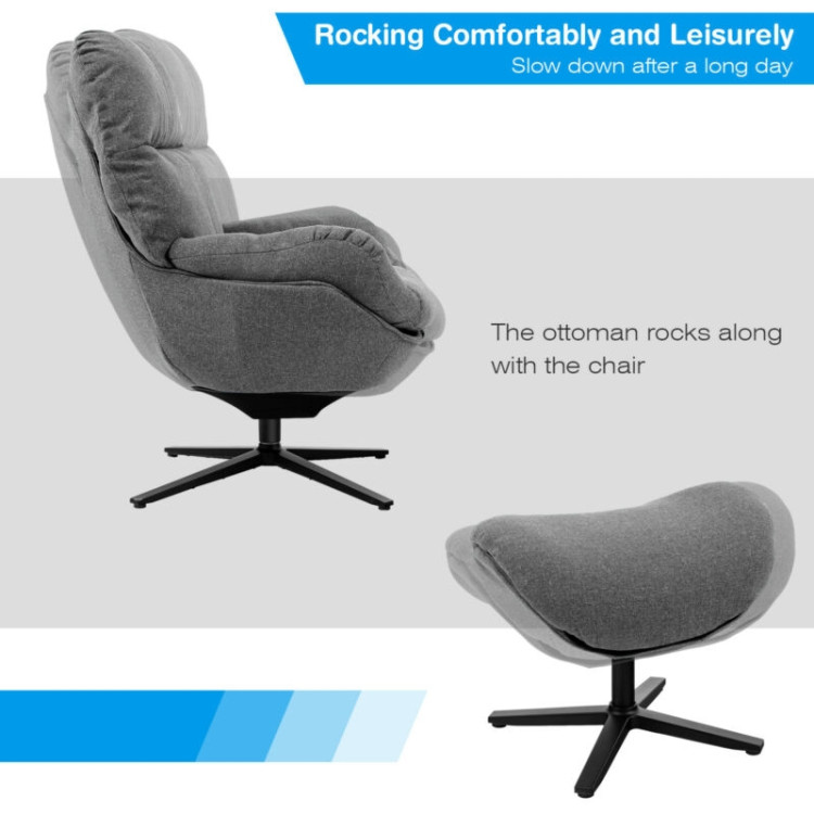 Upholstered Swivel Lounge Chair with Ottoman and Rocking Footstool-GrayCostway Gallery View 11 of 12