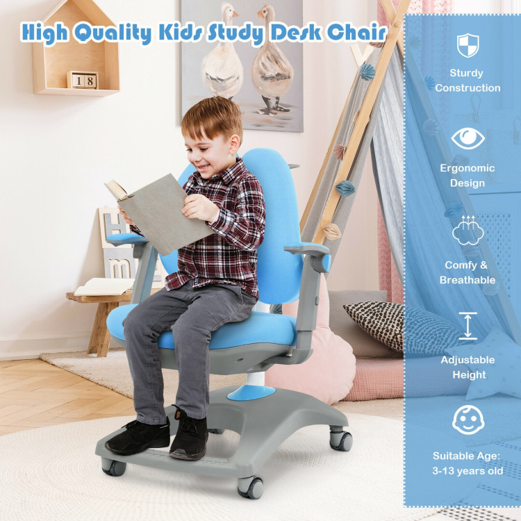 Kids Adjustable Height Depth Study Desk Chair with Sit-Brake Casters-BlueCostway Gallery View 2 of 12