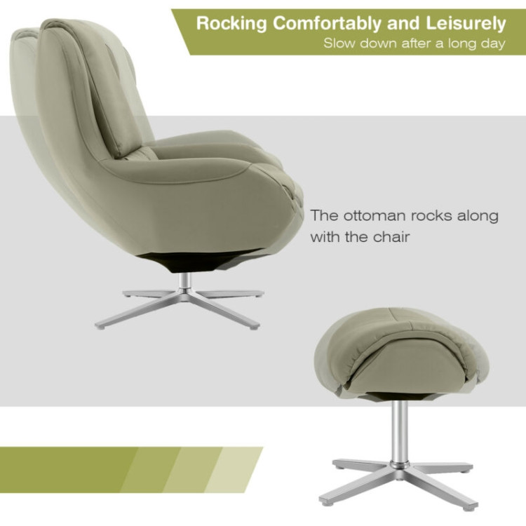 360°  Swivel Leather Lounge Chair with Ottoman and Aluminum Alloy Base-GrayCostway Gallery View 11 of 12