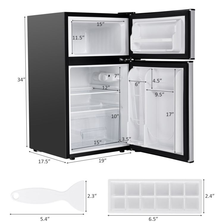 3.2 cu ft. Compact Stainless Steel Refrigerator-GrayCostway Gallery View 4 of 14